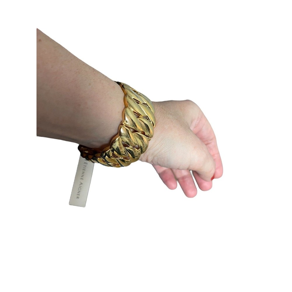 Etienne Aigner Gold Hinged Large Cuff Bracelet Size NWT - Picture 6 of 6